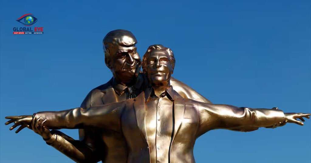 வாஷிங்டனில் பரபரப்பு! ‘டைட்டானிக்’ போஸில் ட்ரம்ப் – எப்ஸ்டீன் சிலை: ரகசிய அமைப்பின் அதிரடி அரசியல் கிண்டல்!