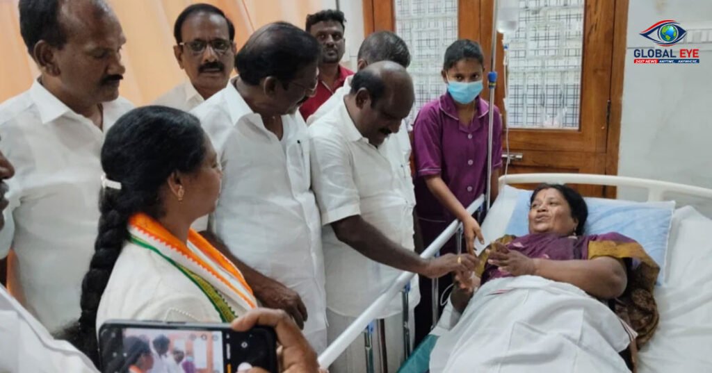 பிரச்சாரத்தில் மயக்கம் – வேட்பாளர் நலம் விசாரித்த அமைச்சர்திருவிடைமருதூரில் பரபரப்பு; பிரச்சாரம் தற்காலிக ஒத்திவைப்பு