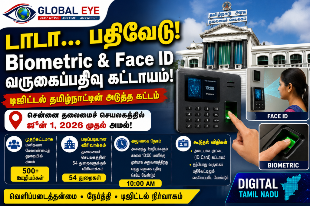 🚀 Digital Tamil Nadu அதிரடி! ரெஜிஸ்டருக்கு குட்பை… Biometric Attendance-க்கு ஹாய் சொன்ன தலைமைச் செயலகம்
