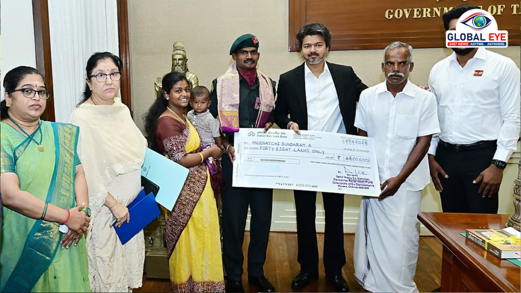 ‘கீர்த்தி சக்ரா’ விருது பெற்ற ராணுவ வீரருக்கு முதல்வர் விஜய் நேரில் பாராட்டு! – அரசு சார்பில் ₹48 லட்சம் ஊக்கத்தொகை வழங்கல்