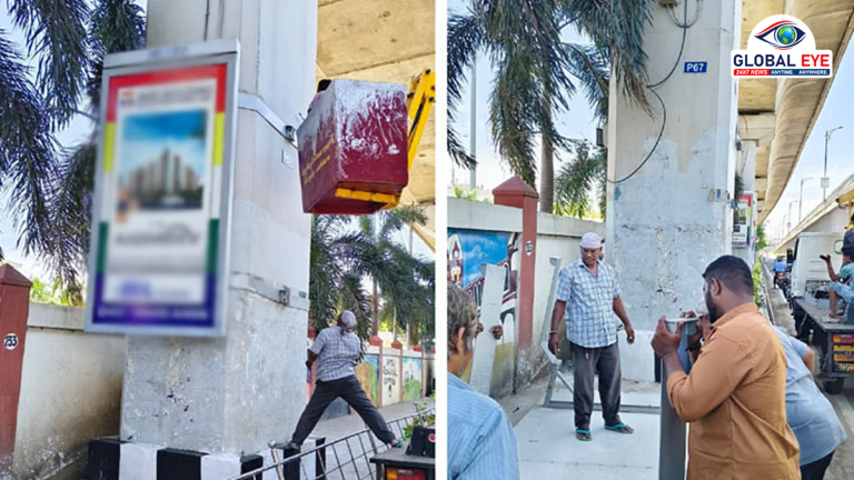 சென்னை மெட்ரோ தூண்களில் அனுமதியற்ற விளம்பரங்கள் அகற்றம்: மாநகராட்சி அதிரடி நடவடிக்கை!