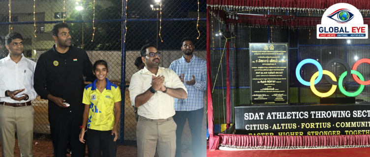 நேரு உள்விளையாட்டரங்கில் புதிய உலகத்தரம் வாய்ந்த தடகள எறிதல் மைதானம்! அமைச்சர் ஆதவ் அர்ஜூனா நேரில் திறந்து வைத்தார்!