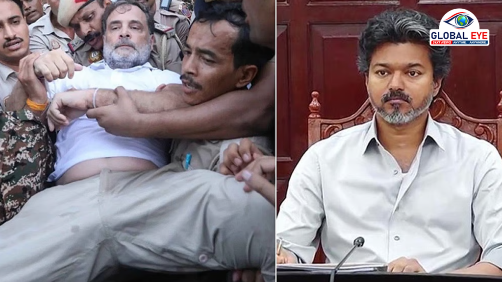 “ஜனநாயக உரிமைகள் மீது விழுந்த பலத்த தாக்குதல்”: ராகுல் காந்தி கைதுக்குத் தமிழக வெற்றிக் கழகம் கடும் கண்டனம்!