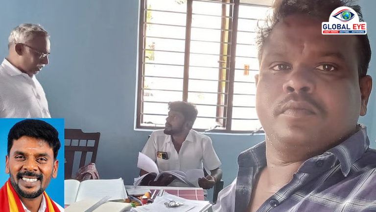 பழநியில் சர்ச்சை: ஊராட்சி செயலரை நிற்கவைத்து தவெக நிர்வாகி ஆய்வு! ‘செல்ஃபி’ புகைப்படம் சமூக வலைதளத்தில் வைரல்