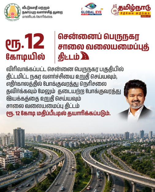 சென்னையின் எதிர்காலப் போக்குவரத்திற்கு மெகா பிளான்! ரூ.12 கோடியில் சென்னைச் சாலை வலையமைப்புத் திட்டம்!