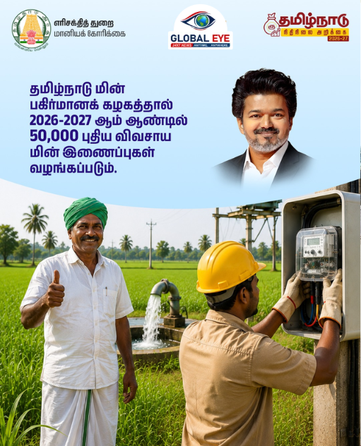 விவசாயிகளுக்குப் பெருமகிழ்ச்சி செய்தி! 2026-2027 நிதியாண்டில் 50,000 புதிய விவசாய மின் இணைப்புகள்!