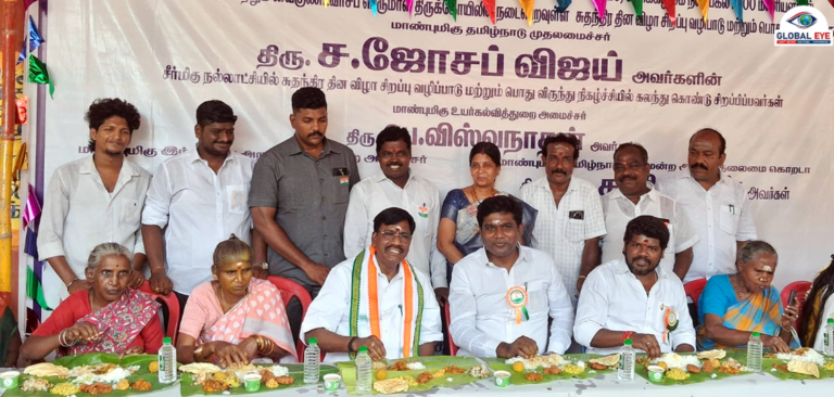 சென்னை கோயம்பேடு கோயிலில் சுதந்திர தினச் சமபந்தி விருந்து: அமைச்சர் பெ. விஸ்வநாதன் பங்கேற்பு!
