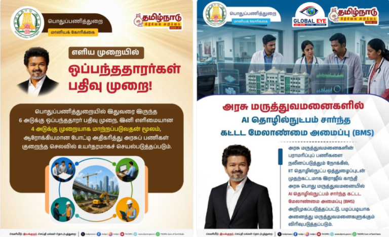 பொதுப்பணித்துறையில் அதிரடி சீர்திருத்தங்கள்: ஒப்பந்ததாரர் பதிவில் மாற்றம் & அரசு மருத்துவமனைகளில் AI தொழில்நுட்பம்!