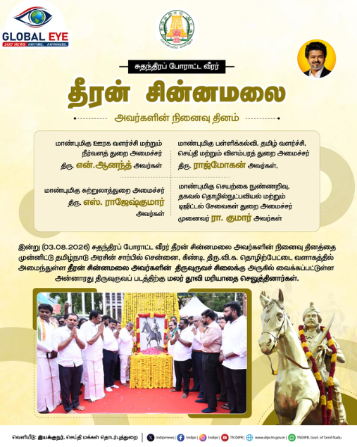 சுதந்திரப் போராட்ட வீரர் தீரன் சின்னமலையின் நினைவு நாள்: அரசு சார்பில் அமைச்சர்கள் மலர் தூவி மரியாதை!