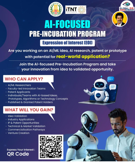 “செயற்கை நுண்ணறிவு (AI) கண்டுபிடிப்பாளர்களுக்கு அரிய வாய்ப்பு!” – iTNT Hub வழங்கும் 4 நாட்கள் சிறப்புப் பயிற்சித் திட்டம்!