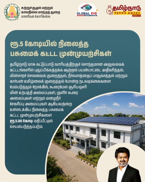 ரூ.5 கோடியில் நிலைத்த பசுமைக் கட்டிட முன்முயற்சிகள்: சுற்றுச்சூழல் மற்றும் காலநிலை மாற்றத் துறை மானியக் கோரிக்கை!