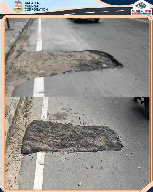 சென்னையில் கனமழைக்குப் பின் சாலை சீரமைப்புத் பணிகள் தீவிரம்: ஆர்.கே. மட் சாலையில் பள்ளங்களை மூடும் மாநகராட்சி!