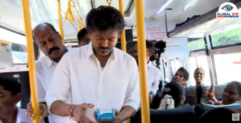 “மகளிருக்குக் கட்டணமில்லா ‘வெற்றிப் பயணம்’!” – பேருந்து சேவை விரிவாக்கத்தைத் தொடங்கி வைத்துப் பயணச் சீட்டு வழங்கிய முதல்வர் விஜய்!