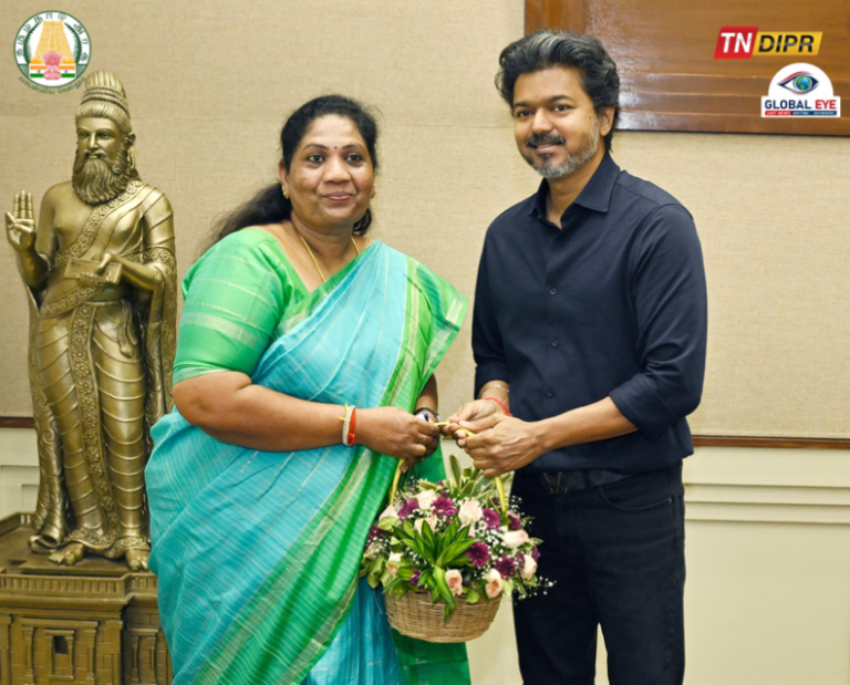 “யார் என்ன சொன்னாலும் உண்மை வென்றது!” – தாராபுரம் இடைத்தேர்தலில் வெற்றி பெற்ற எம்.எல்.ஏ திருமதி பொ.சத்தியபாமா முதலமைச்சர் விஜயை நேரில் சந்தித்து வாழ்த்துப் பெற்றார்!