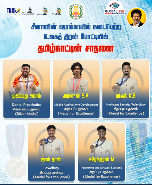 “சர்வதேச மேடையில் முத்திரை பதித்த தமிழக இளைஞர்கள்!” – உலகத் திறன் போட்டியில் (WorldSkills Shanghai 2026) மகத்தான சாதனை!